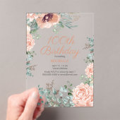 Roze Bloemen Gouden Glitter 100ste Acryl Verjaarda Acryl Uitnodigingen (Insitu (Draagbaar))