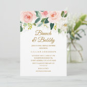 Roze Bloemen Gouden Glitter Brunch en Bubbly Kaart (Staand voorkant)