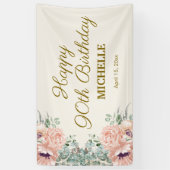Roze Bloemen Gouden Glitter Gelukkige 90ste Verjaa Spandoek (Verticaal)
