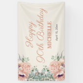 Roze Bloemen Gouden Glitter Gelukkige 90ste Verjaa Spandoek (Verticaal)