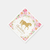 Roze Bloemen Gouden Glitter Paard Verjaardag Baby Servet (Hoek)