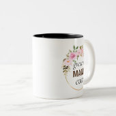 Roze Bloemen Gouden Krans Grootste Mama ooit Tweekleurige Koffiemok (Voorkant rechts)