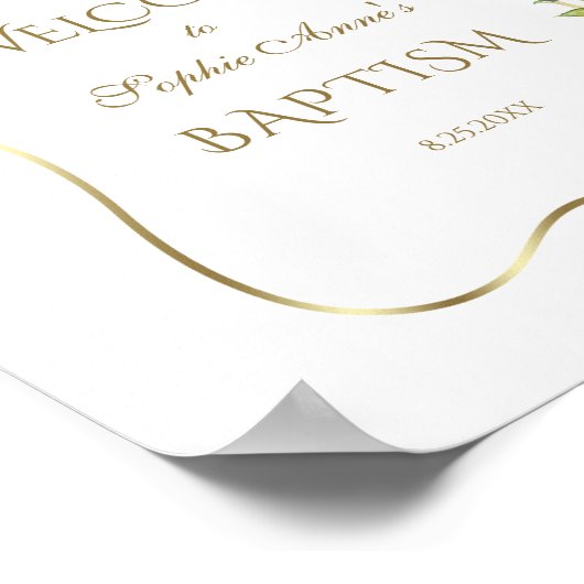 Roze Bloemen Gouden Lijst Doop Welkom Bord Poster (Hoek)