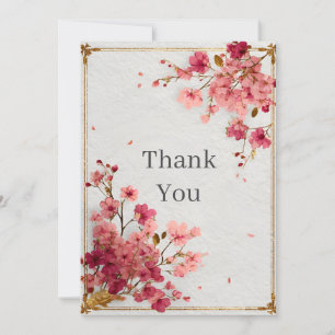 Roze Bloemen Gouden Nep Textuur Bedankkaart Kaart