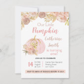 Roze Bloemen Gouden Pompoen 1e Verjaardag Kaart (Voorkant)