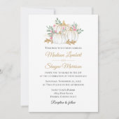 Roze Bloemen Gouden Pompoen Elegante Fall Wedding Kaart (Voorkant)