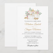 Roze Bloemen Gouden Pompoen Elegante Fall Wedding Kaart (Voorkant / Achterkant)