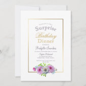 Roze Bloemen Gouden Rand Verrassing Verjaardag Din Kaart (Voorkant)