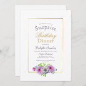 Roze Bloemen Gouden Rand Verrassing Verjaardag Din Kaart (Voorkant / Achterkant)