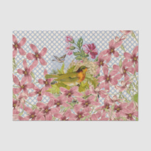 roze bloemen gouden rode vogelpoka stippen tissuepapier