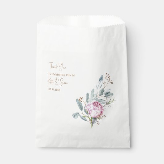 Roze Bloemen Gouden Tekst Wit Bruiloft Bedankzakje (Voorkant)