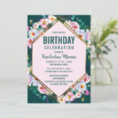 Roze Bloemen Gouden Trim Emerald Jade Verjaardag Kaart (Staand voorkant)