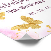 Roze Bloemen Gouden Vlinders Party Welkom Poster (Hoek)