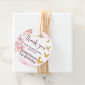 Roze Bloemen Gouden Vlinders Script Dank u Bedankjes Labels (In situ)