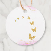 Roze Bloemen Gouden Vlinders Script Dank u Bedankjes Labels (Achterkant)