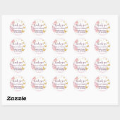 Roze Bloemen Gouden Vlinders Script Dank u Ronde Sticker (Vel)
