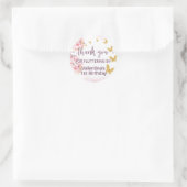 Roze Bloemen Gouden Vlinders Script Dank u Ronde Sticker (Tas)