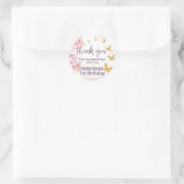 Roze Bloemen Gouden Vlinders Script Dank u Ronde Sticker (Tas)