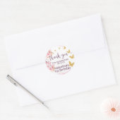 Roze Bloemen Gouden Vlinders Script Dank u Ronde Sticker (Envelop)