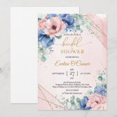 Roze bloemen goudlijst kaart (Voorkant / Achterkant)