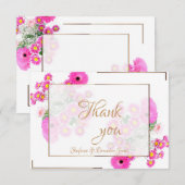 Roze bloemen/goudversiering bedankkaart (Voorkant / Achterkant)