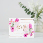 Roze bloemen/goudversiering bedankkaart (Staand voorkant)