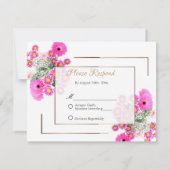 Roze bloemen/goudversiering bedankkaart (Achterkant)