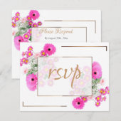 Roze bloemen/goudversiering bedankkaart (Voorkant / Achterkant)