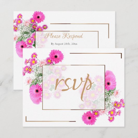 Roze bloemen/goudversiering bedankkaart (Voorkant / Achterkant)