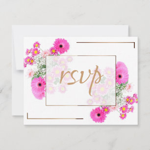 Roze bloemen/goudversiering bedankkaart