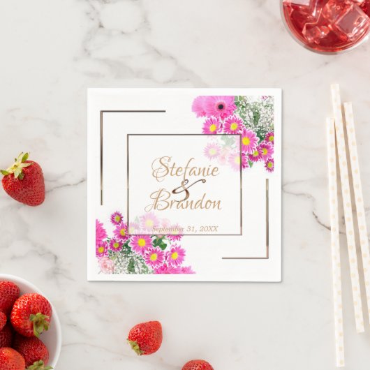 Roze bloemen/goudversiering servet (Insitu)
