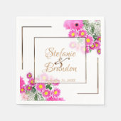 Roze bloemen/goudversiering servet (Voorkant)