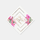 Roze bloemen/goudversiering servet (Hoek)