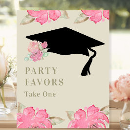 Roze Bloemen Graduation Party Favorieten Reclamebord Met Voetstuk