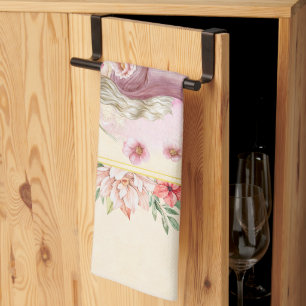 Roze Bloemen Grafisch Kunstwerk, Vrouwe van de Len Theedoek