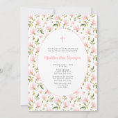 Roze Bloemen Grandmillenial meisje doop uitnodigin Kaart (Voorkant)