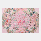 Roze Bloemen Graphic Artwork, roze bloemenkrans Theedoek (Horizontaal)