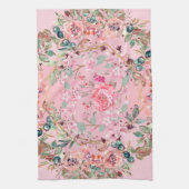 Roze Bloemen Graphic Artwork, roze bloemenkrans Theedoek (Verticaal)