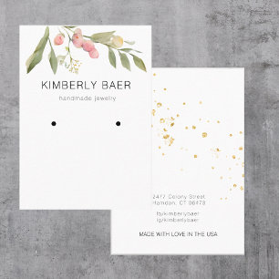Roze Bloemen Greenery Goud Wit Oorbel Display Visitekaartje