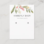 Roze Bloemen Greenery Goud Wit Oorbel Display Visitekaartje (Voorkant)