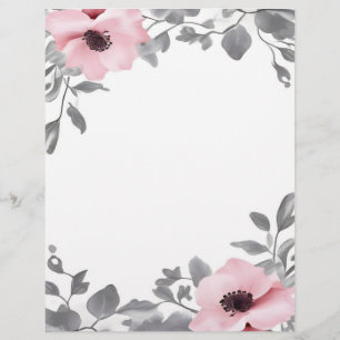Roze Bloemen Grijs Accent Briefpapier Briefhoofd