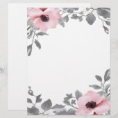 Roze Bloemen Grijs Accent Briefpapier Briefhoofd (Voorkant / Achterkant)