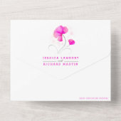 Roze bloemen grijs draaiende waterverf bruiloftsfo all in one uitnodiging (Achterkant)