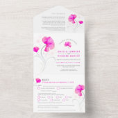Roze bloemen grijs golvend aquarel bruiloft all in one uitnodiging (Binnen)