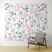 Roze Bloemen Grijze Bladen Patroon Girly Design Wandkleed (In Situ (horizontaal))