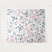 Roze Bloemen Grijze Bladen Patroon Girly Design Wandkleed (Voorkant (horizontaal))