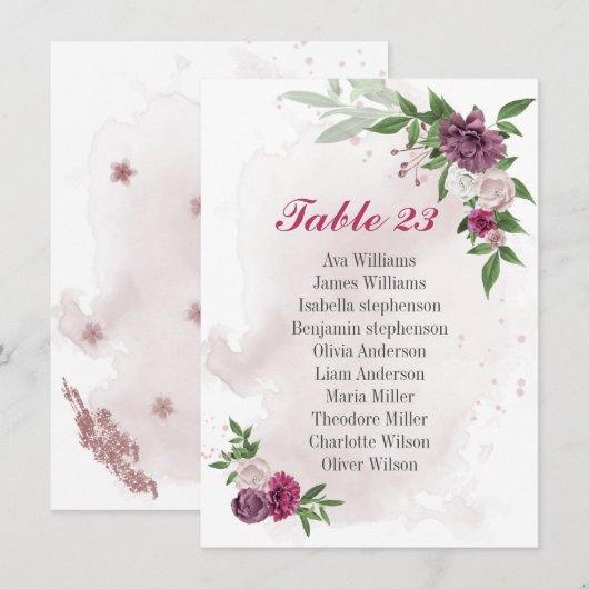 roze bloemen grijze kaart (Voorkant / Achterkant)