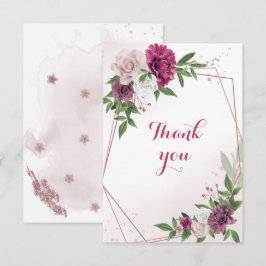 roze bloemen groen bedankkaart