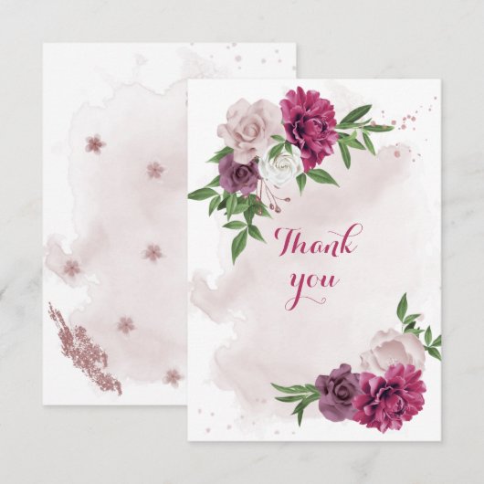 roze bloemen groen bedankkaart (Voorkant / Achterkant)