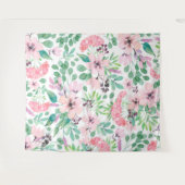 Roze Bloemen groen Bladpatroon Girly Design Wandkleed (Voorkant (horizontaal))